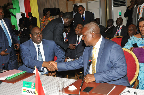 Senegalese President, Macky Sall, congraulating President Mahama after his announcement as the new Chair of ECOWAS