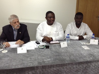 Mr. Daniel Kedem,Representative of Israels AquaGreen Farms (extreme left) with Chief Godfred Medicine, Executive Director of the US Group (middle) 