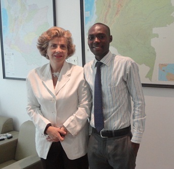 Ambassador Quintero with Prince Asare, a journalist of Diplomatic Call at her office in Accra. 
