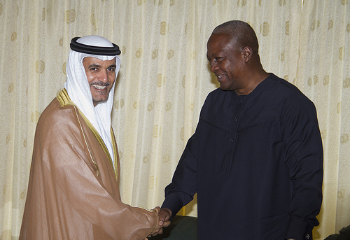 President John Mahama welcoming the leader of the Business Delegation from the United Arab Emirates, H.E. Al Gaith, Deputy Minister for Economic Affairs.