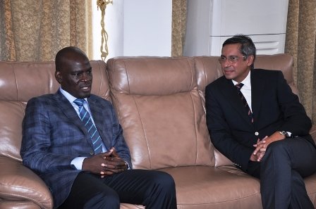 Vice Prime Minister of Mauritius, Mr. Charles Xavier-Luc Duval interacting with Trade Minister Haruna Idrissu 