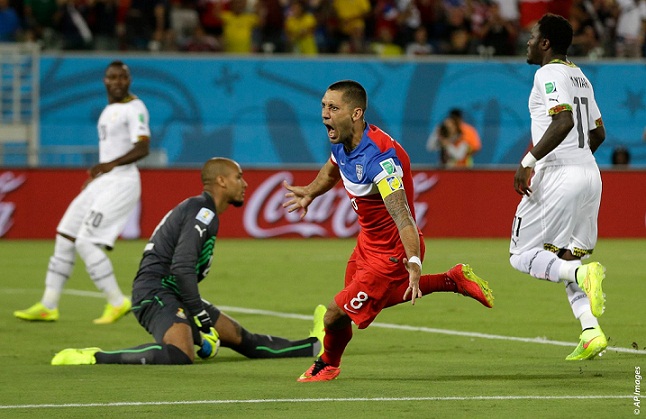 Clint Dempsey celebrates his first-minute goal against Ghana.