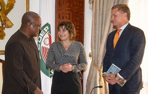 President Mahama interacting with Ms. Ploumen. To her left is the Dutch Ambassador to Ghana Hans Docter