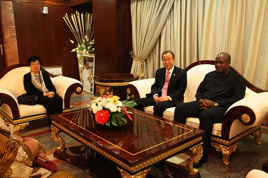 President John Mahama, the UN Secretary-General, Ban Ki Moon and the WHO Director,Margaret Chan in the office of the President