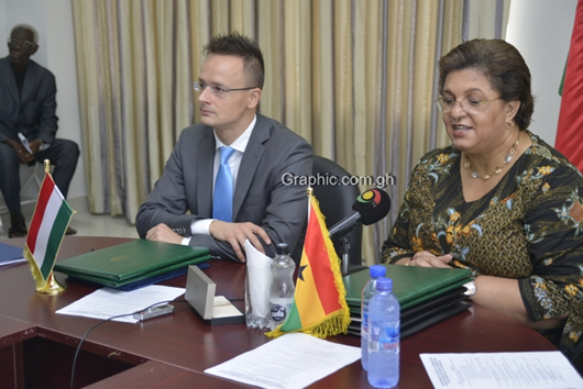 Hannah Tetteh (right), Ghana’s Minister of foreign Affairs, and Mr Peter Szijjarto, the Hungarian Minister of Foreign Affairs and Trade.