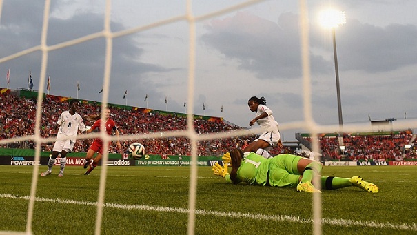 Sherifatu Sumaila taps in a rebound past Canadian goalkeeper Kailen Sheridan to record the only goal of the match.