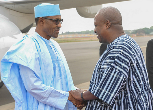 President Muhammadu Buhari of Nigeria arriving in Accra, Ghana for a one-day working visit